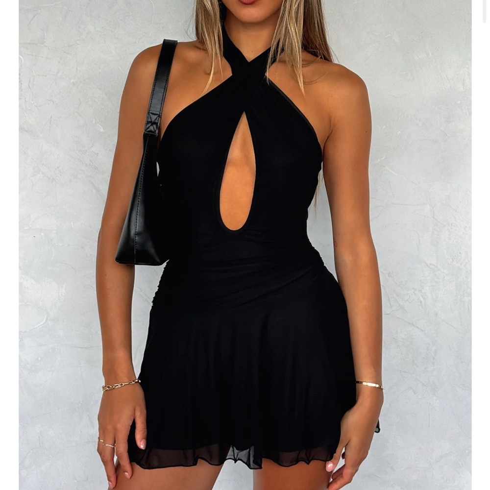 White Fox Black Halter Dress - Picture 1 of 1